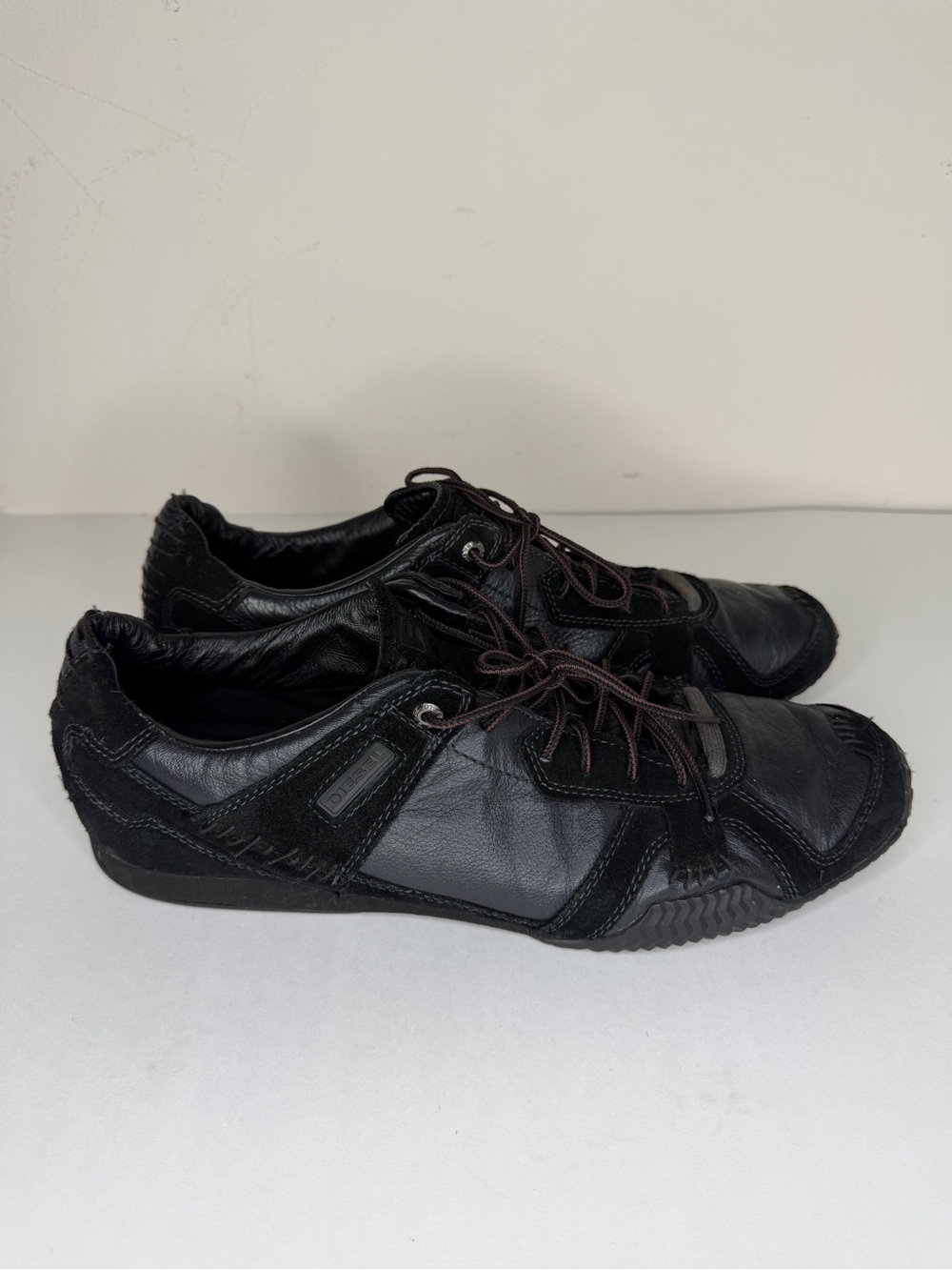 Diesel Brodie Men’s Size 45 US 12 Black Leather Trainers Fashion Shoes Sneakers